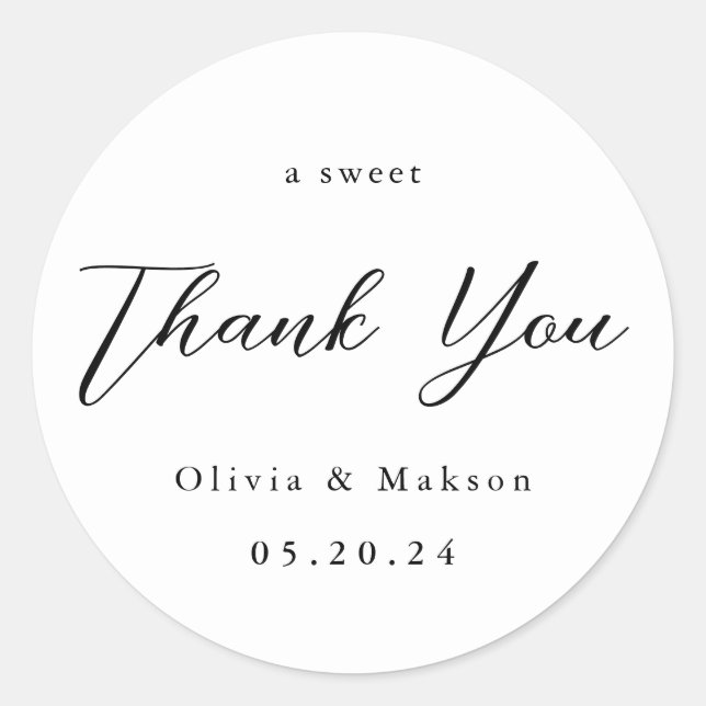 Sticker Rond Élégant Un Merci Doux Mariage Favoriser Classique (Devant)