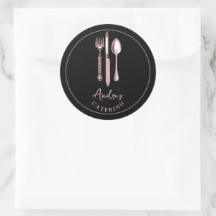 Sticker Rond Élégant Ustensiles de coutellerie Logo Restauratio