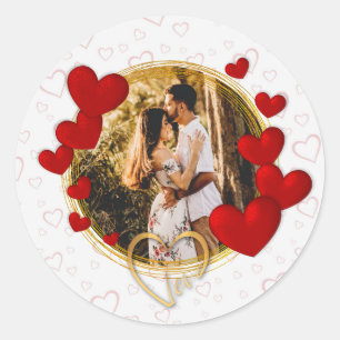 Sticker Rond Élégant Valentines, Amour, Anniversaire Coeur Roug