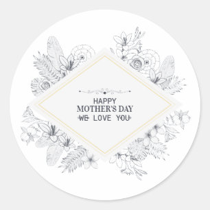 Sticker Rond Elégant Vintage Joyeux Joyeux Fête des Mères   Aut