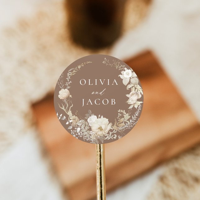 Sticker Rond Élégant Vintage   Mariage Brown (Créateur téléchargé)