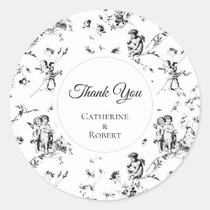 Sticker Rond Élégant Vintage Toile Cupid Anges Merci