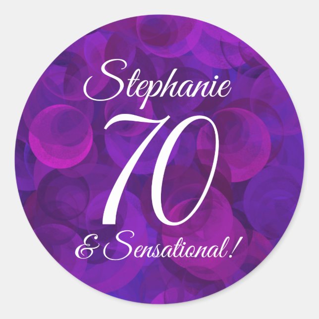 Sticker Rond Élégant violet 70 et la préférence pour l'annivers (Devant)