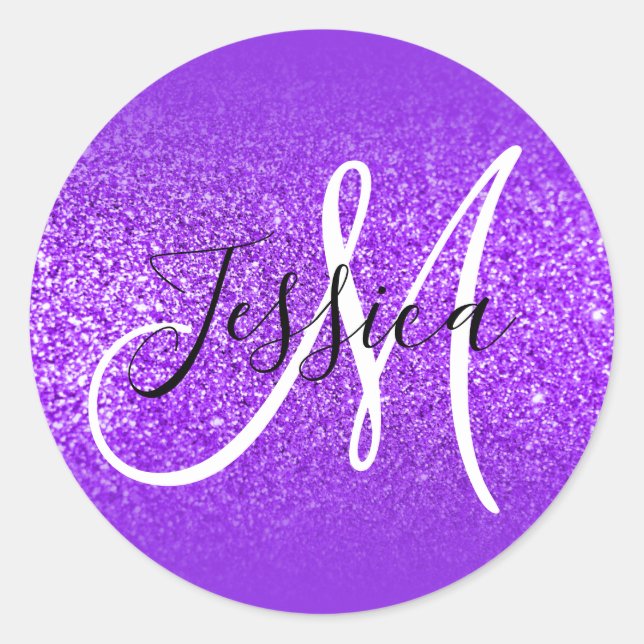 Sticker Rond Élégant violet bleu Ombre Parties scintillant Mono (Devant)