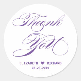Sticker Rond Élégant violet calligraphie Merci Mariage Faveur