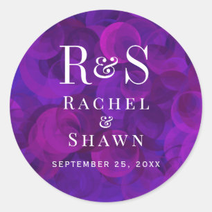 Sticker Rond Élégant violet chic moderne Mariage Monogramme