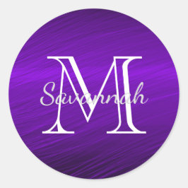 Sticker Rond Élégant violet Faux métal Monogramme