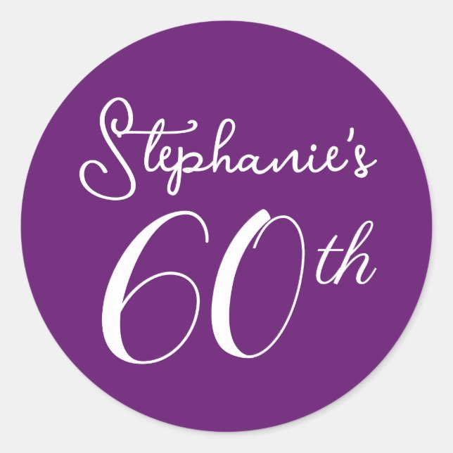 Sticker Rond Élégant violet Monogramme 60e fête d'anniversaire (Devant)