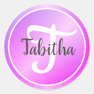 Sticker Rond Élégant violet pastel rose Ombre Nom monogramme
