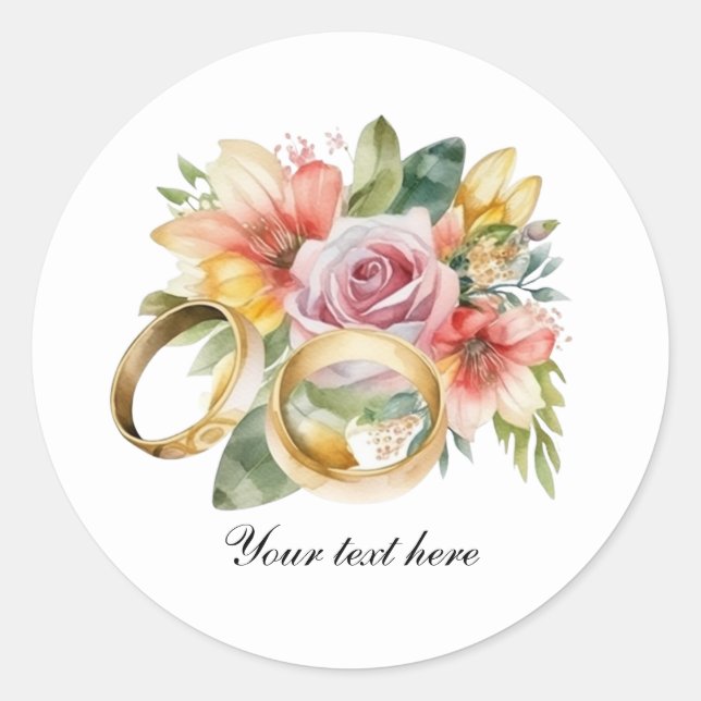Sticker Rond Elegant Wedding flowers and rings customizable (Devant)