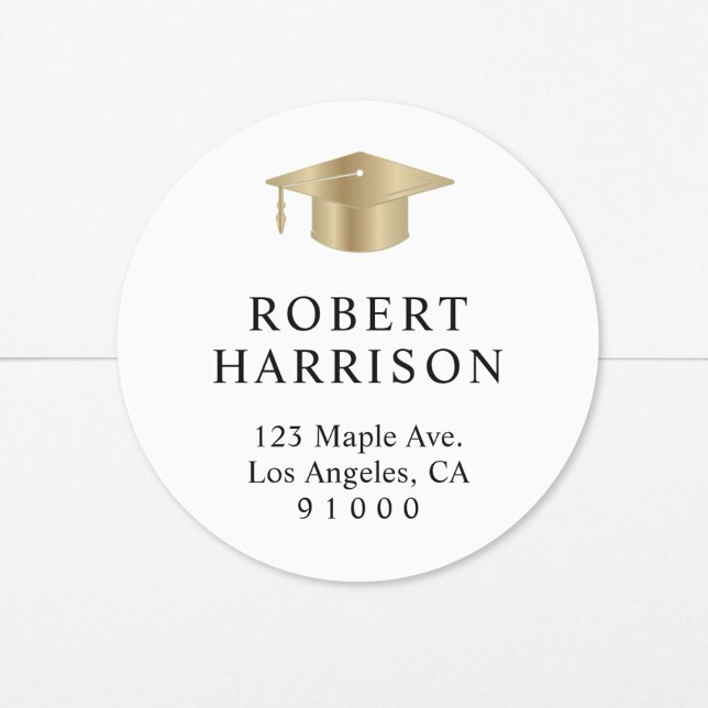 Sticker Rond Élégant White Gold Graduation Adresse de retour (Créateur téléchargé)
