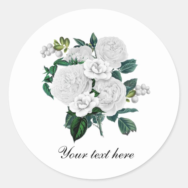 Sticker Rond Elegant white roses customizable (Devant)