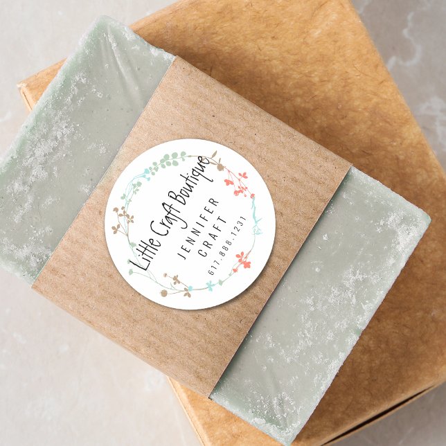 Sticker Rond Elegant Wildflower Line Art Wreath (Elegant Wildflower Line Art Wreath Classic Round Sticker)