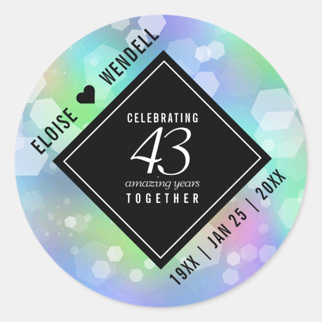Sticker Rond Élégante 43ème anniversaire du Mariage Opal (Devant)