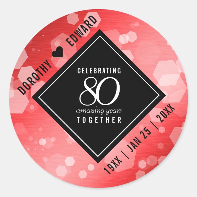 Sticker Rond Elégante 80ème anniversaire du Mariage de Ruby (Devant)