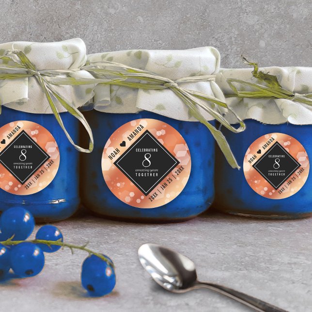 Sticker Rond Élégante 8ème anniversaire du Mariage de bronze (Elegant 8th Bronze Wedding Anniversary Round Sticker Cover Photo.)