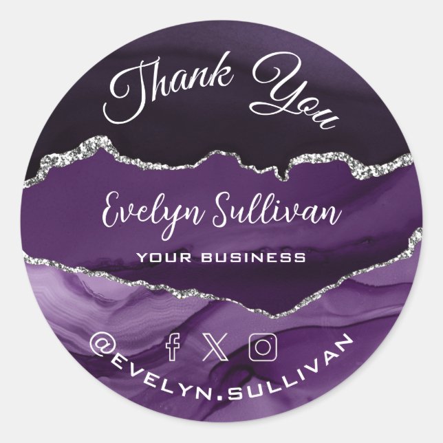 Sticker Rond élégante agate d'argent violet merci (Devant)