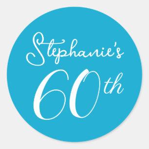 Sticker Rond Elégante Aqua Blue Monogramme 60e fête d'anniversa