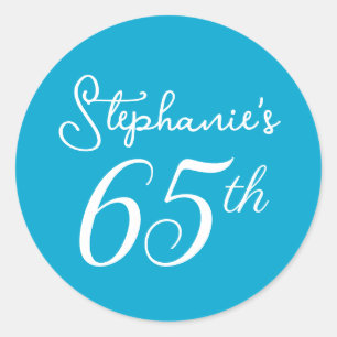 Sticker Rond Elégante Aqua Blue Monogramme 65e fête d'anniversa