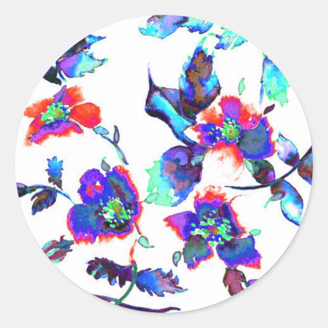 Sticker Rond Elégante aquarelle bleue florale (Devant)