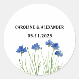 Sticker Rond Elégante aquarelle Cornflowers Fleur sauvage Maria