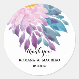 Sticker Rond Élégante aquarelle de dahlia rose violet bleu