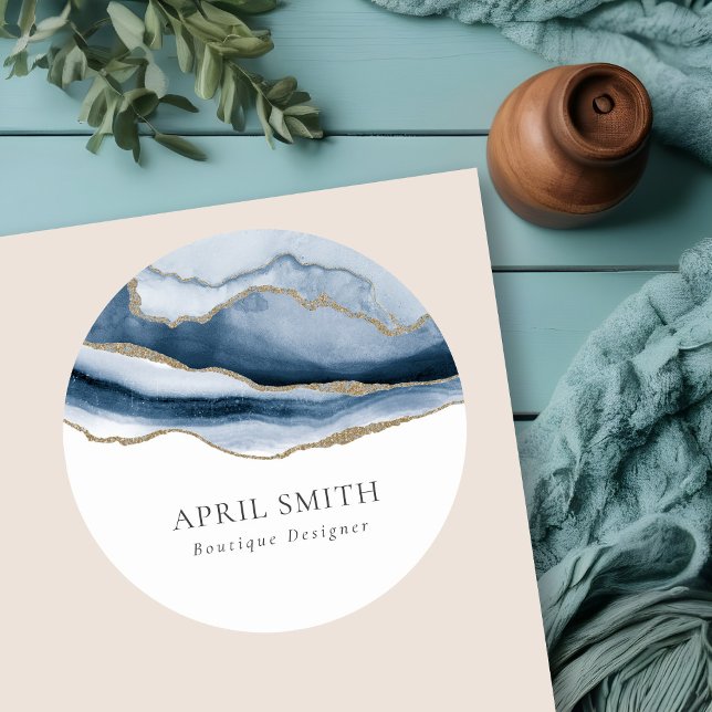 Sticker Rond Elégante Aquarelle d'or marine Abstraite (Créateur téléchargé)