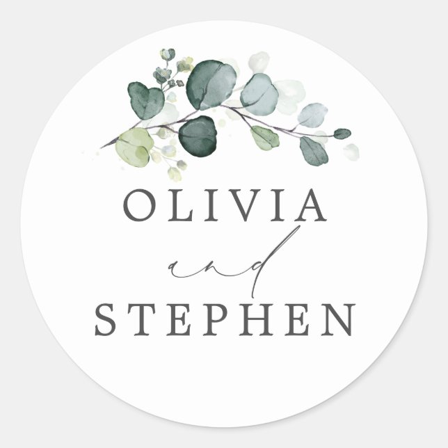 Sticker Rond Elégante aquarelle Eucalyptus Mariage vert (Devant)