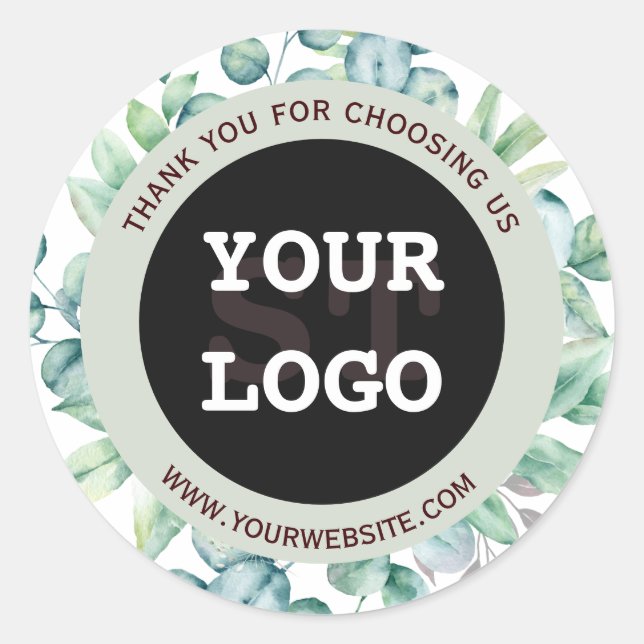 Sticker Rond Elégante aquarelle Eucalyptus Vert Noir (Devant)