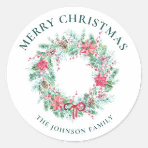 Sticker Rond Elégante aquarelle festive couronne de Noël