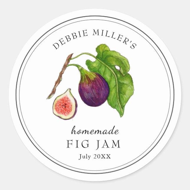 Sticker Rond Elégante aquarelle Fig sur pot de confiture blanc (Devant)