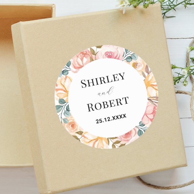 Sticker Rond Elégante aquarelle Fleur sauvage mariage personnal (Créateur téléchargé)