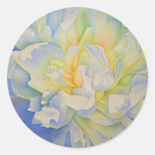 Sticker Rond Elégante aquarelle fleurie de pivoine blanche