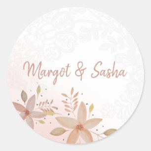 Sticker Rond Elégante aquarelle Fleurs dentelle monogramme