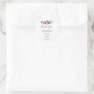 Sticker Rond Elégante aquarelle fleurs Mariage Merci Clas