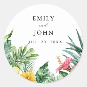 Sticker Rond Elégante aquarelle Fleurs tropicales Mariage Faveu