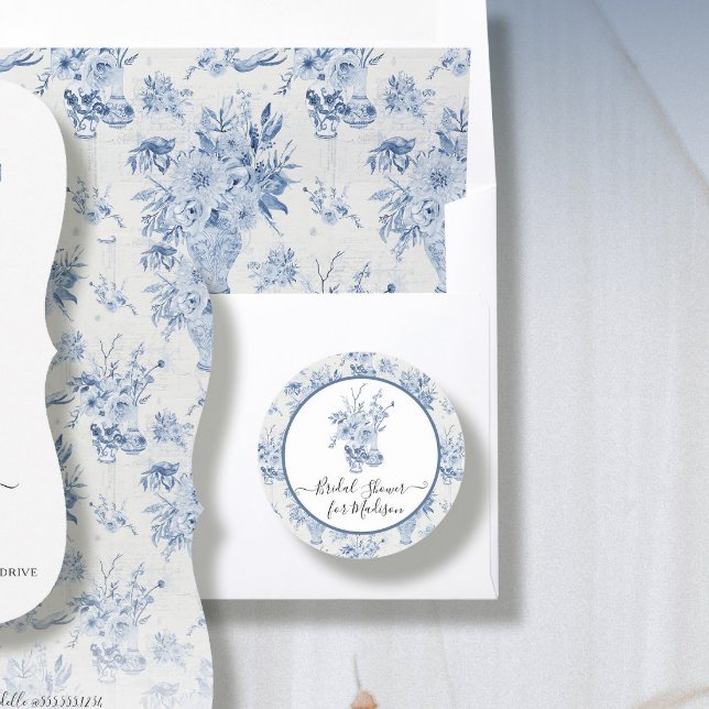 Sticker Rond Elégante aquarelle Florale Bleu Fête des mariées b (Créateur téléchargé)