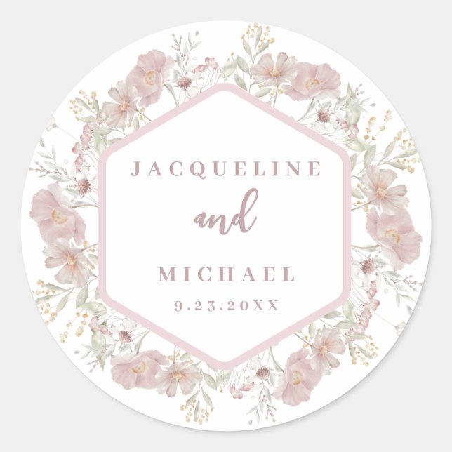Sticker Rond Elégante aquarelle Foral Fleur sauvage Classe Mari (Devant)