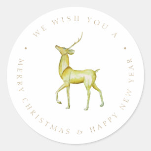 Sticker Rond Elégante aquarelle Joyeux renne de Noël