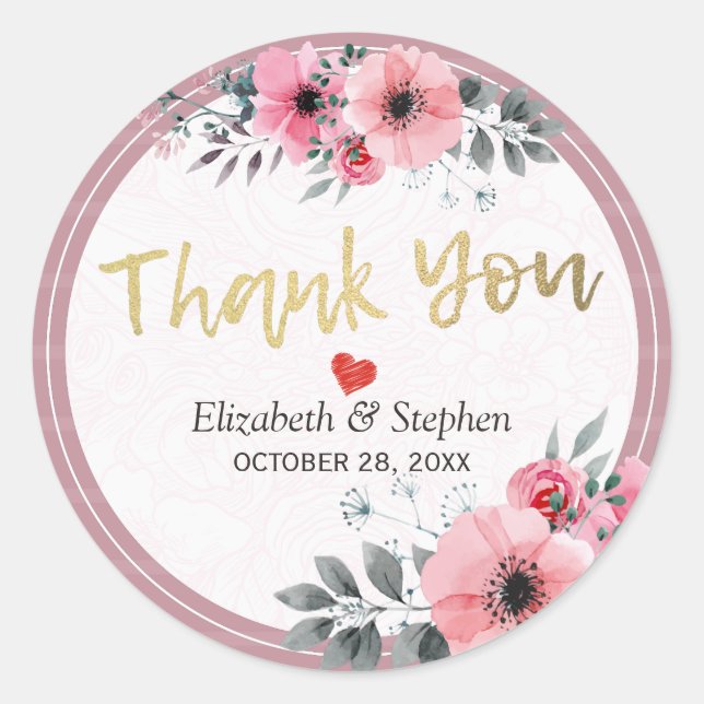 Sticker Rond Elégante aquarelle Mariage de Merci de script Flor (Devant)