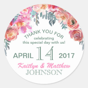 Sticker Rond Elégante aquarelle moderne Mariage floral