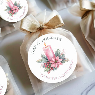 Sticker Rond Elégante aquarelle PERSONNALISÉE Bougie de Noël