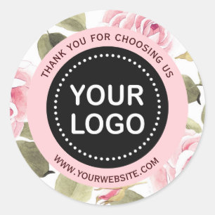 Sticker Rond Elégante aquarelle rose florale votre logo Slogan