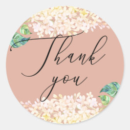 Sticker Rond Elégante aquarelle rose mariage floral merci