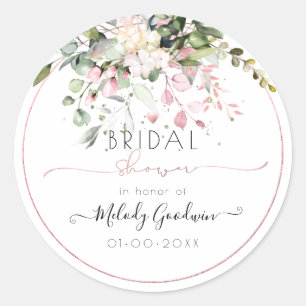 Sticker Rond Elégante aquarelle rose pâle Eucalyptus nuptiale