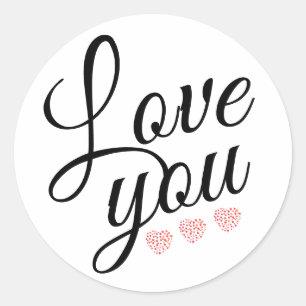 Sticker Rond Élégante Aquarelle Rouge Coeur Script mignonne Cit