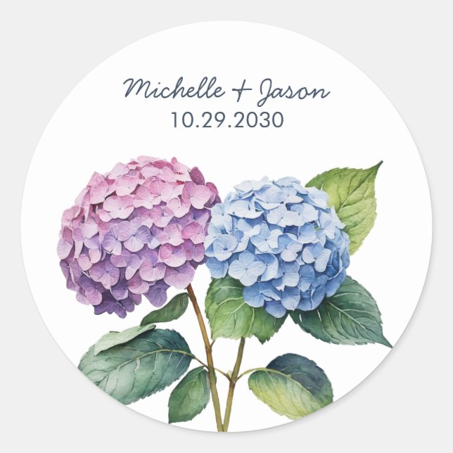 Sticker Rond Elégante aquarelle tendance Hydrangea Floral Maria (Devant)
