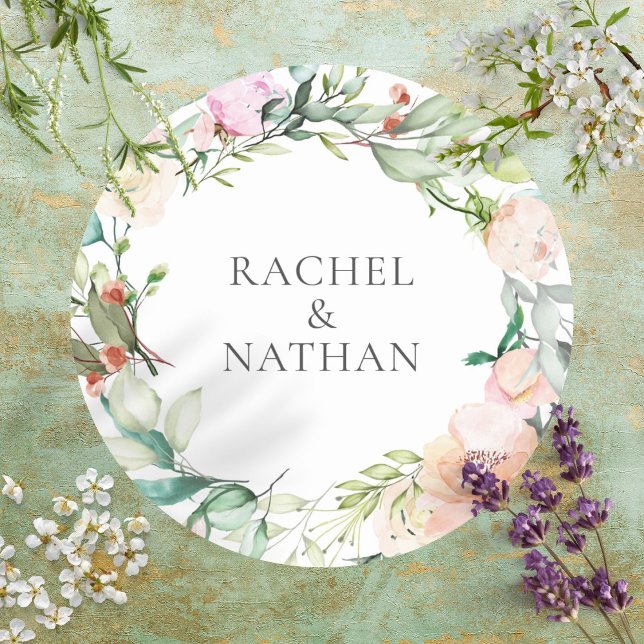 Sticker Rond Elégante aquarelle verte Florale (Elegant Watercolour Greenery Floral Classic Round Sticker)