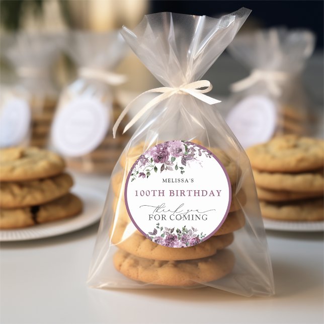 Sticker Rond Elégante aquarelle violet Roses n'importe quel âge (Créateur téléchargé)