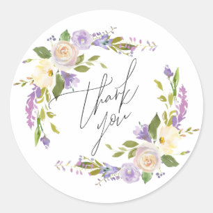 Sticker Rond Elégante Aquarelle violette Merci floral Script